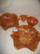 4 items of carnival glass including large bowls