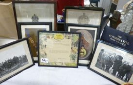 A quantity of framed prints including a telegram from the Queen