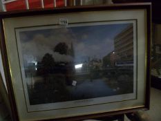 A print entitled "Crossing the Brayford Wharf" commemorating 150 years of railways signed Brian