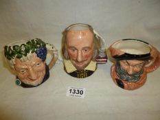 3 Royal Doulton character jugs being Shakespeare, Falstaff and Bacchus