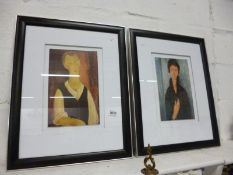 2 framed and glazed Modigliani prints, Man in waistcoat and Girl with blue eyes