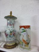 A large Chinese style lamp base a/f and a Chinese style cylinder vase