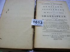 A 1758 edition of "The Canon's of Criticism amd Glossary of Mr Warburton's Edition of Shakespeare