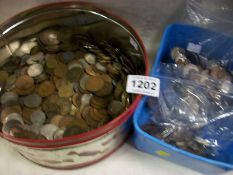 A box and tin of English coins etc.