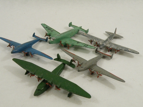 Five Dinky Toys model aeroplanes, 2 x Four Engined Liner, Flying Boat, Long Range Bomber & Giant