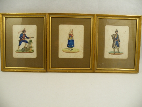 Three framed and glazed original watercolours of Italian traditional dress, Carrettiere (wagoner), a