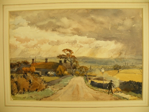 Two 19th Century watercolours:Frederick Cecil Jones (1891-1956) watercolour titled verso- An October