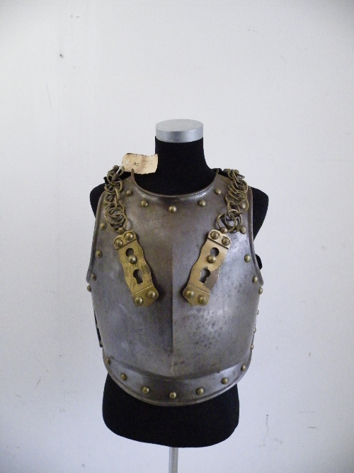 Armour: A 19th Century French Cuirass breast and back plate with brass rivets -  stamped to the