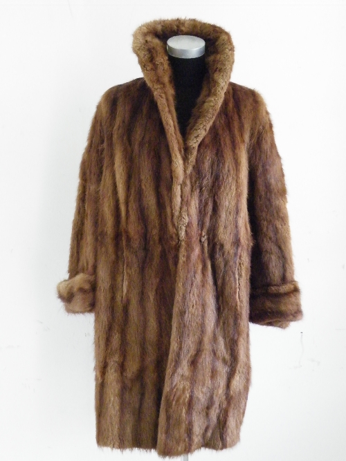 A ladies full length fur jacket, possibly musquash died mink.