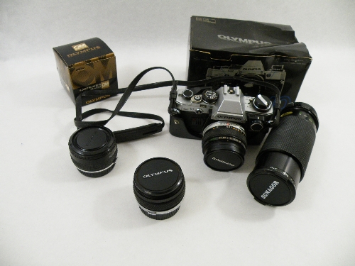 Olympus: OM10, chrome, no.672133 with Zuiko 50mm lens, Suna60R 80-205mm zoom lens, Zuiko 28mm