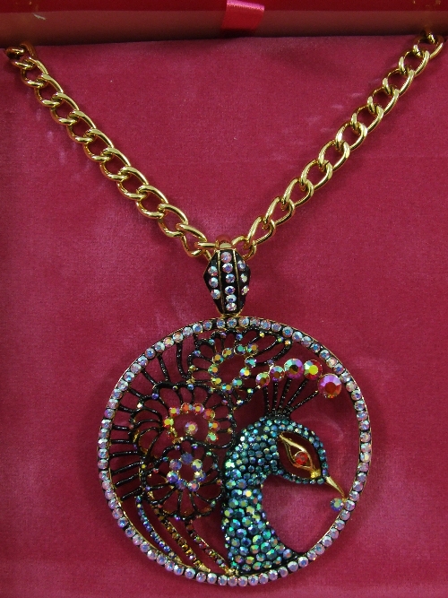 Butler & Wilson Art Deco style ladies necklace with large multi coloured rhinestone set pendant of