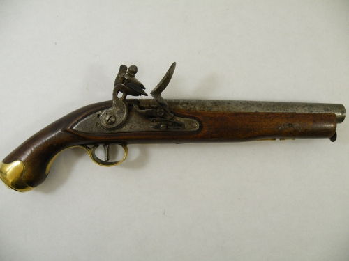 A flintlock Sea Service pistol, 9inch barrel, the lock stamped with  TOWER, brass mounts, steel