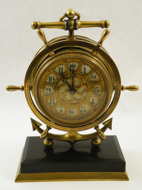 Unusual late 19th/early 20th Century German mantle clock of maritime theme - the brass case with