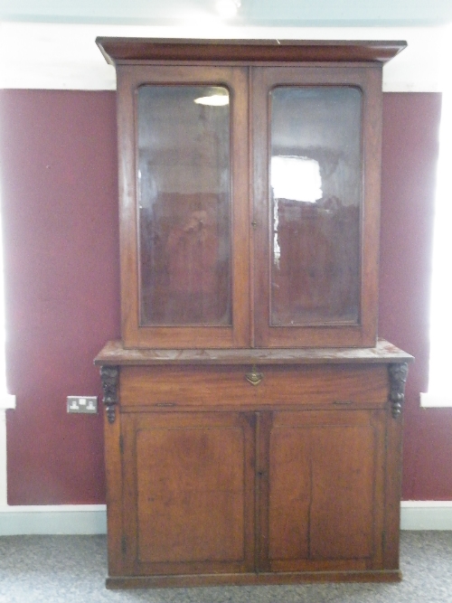 Victorian mahogany chiffonier bookcase with fall front drawer  - for restoration - 237cm tall, 130cm