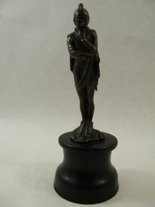 Good quality late 19th C bronze figure of Mephistopheles on ebonised plinth - 20cm