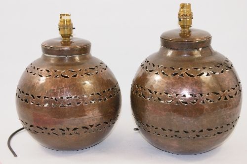 A pair of Indian copper table lamps 25cm high