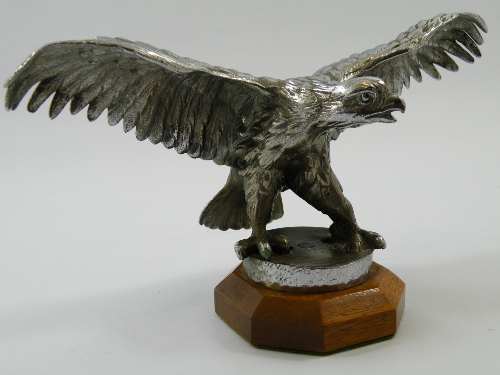 A chrome plated bronze or brass car mascot of large size swooping eagle  - mounted on later