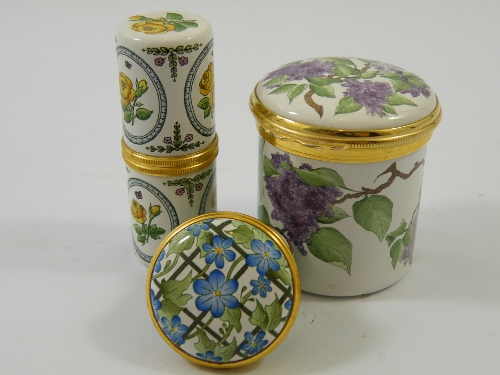 3 pieces Halcyon Days enamel: Tall cylindrical box Opera Flowers series - Wagner,  floral