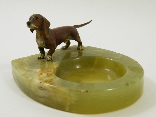 1920`s Vienna cold painted bronze Austrian Daschbracke or  Dachshund on green Brazilian onyx pin