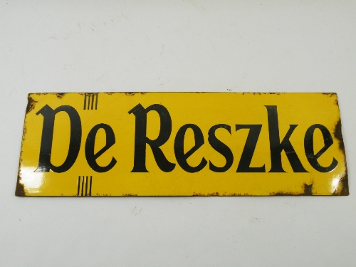 A early 20th C enamel advertising sign for De Reszke cigarettes 45cm x 15cm