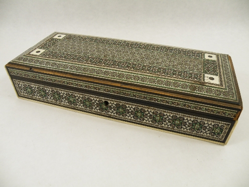 A 19th Century Indian ivory mounted and Sadeli work card box, having reticulated panels. Some