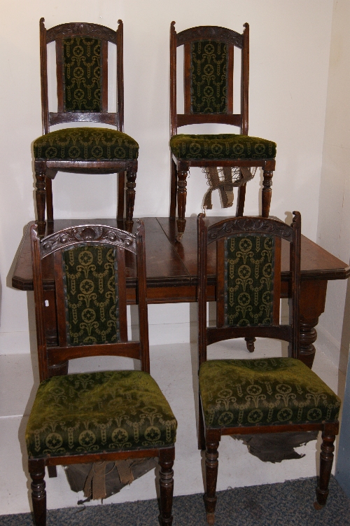 Victorian mahogany wind out dinning table on 4 turned legs with casters together with 4 Victorian