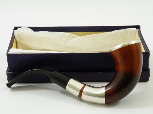 A silver mounted Barling pipe in original box- Barling Guinea Grain Briar - Birmingham hallmarks