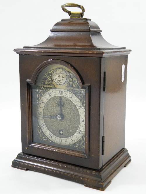 A Smiths walnut cased mantle clock of Bracket clock form with mechanical Smiths movement 27cm tall