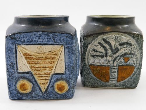 Two Troika marmalade pots with stylized decoration to each side