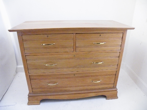 Victorian satin walnut chest of drawers with Art Nouveau shaped lower frieze (handles replaced)