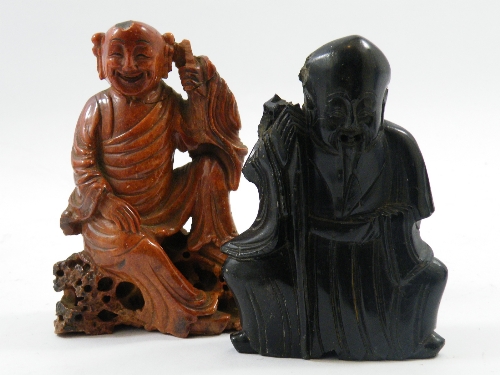 Two 19th C Chinese carved stone figures of immortals 13cm high