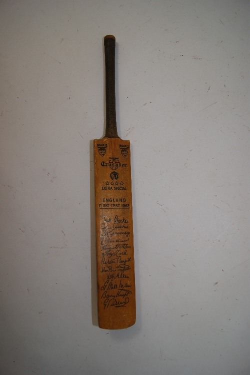 A Gray and Nicolls Crusader` souvenir cricket bat, - England First Test 1962 with facsimile
