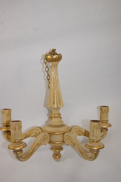 Interior Design: Mid 20th Century handpainted & wooden ceiling chandelier with gilt highlights and