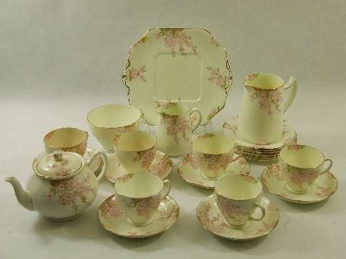 Glorius Devon bone china tea set for six to include teapot, sandwich plate ad six trios etc