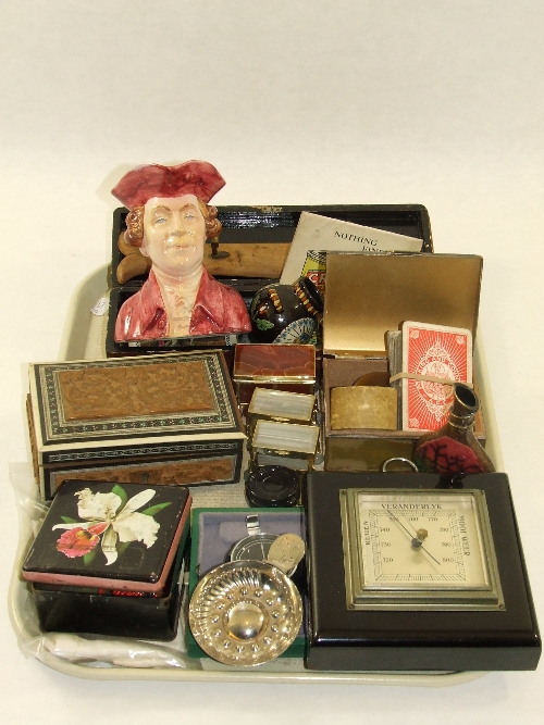 A mixed lot of collectable items to include Art Deco Dutch barometer, Sadeli inlaid sandalwood