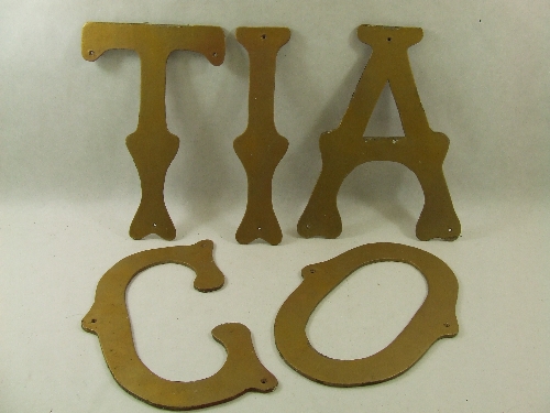 Five mid century painted sign oversized letters possibly from fairground -with golden painted finish