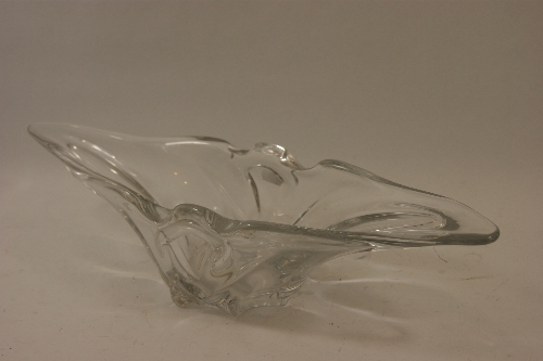 Mid 20th C Freeform crystal flared dish with original paper label marked J.Nicolet and etched base