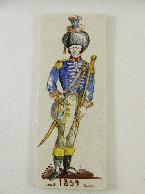 A Continental crackle glazed china plaque depicting a German / Prussian soldier 1859.