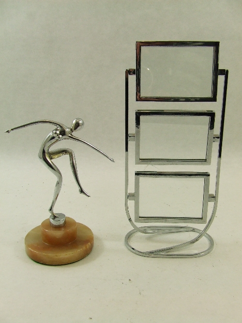 Art Deco chromed metal modernist figure of nude female in the style of Hagenauer on alabaster base