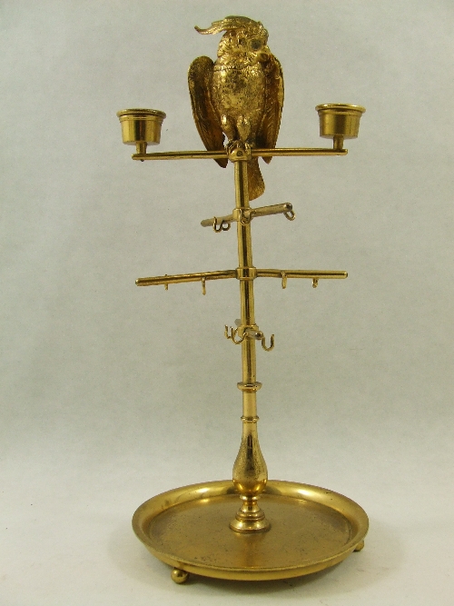 Large gilt bronze candelabra pocket watch/jewellery stand modelled as a parrot on perch - with