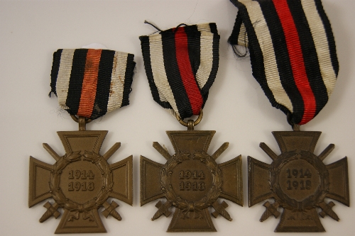 Three World War One (WWI) German 1914-1918 General Service medal (Honour Cross) with ribbon