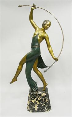 Art Deco bronze figure - French  - a dancing figure partially draped of stylized form - with