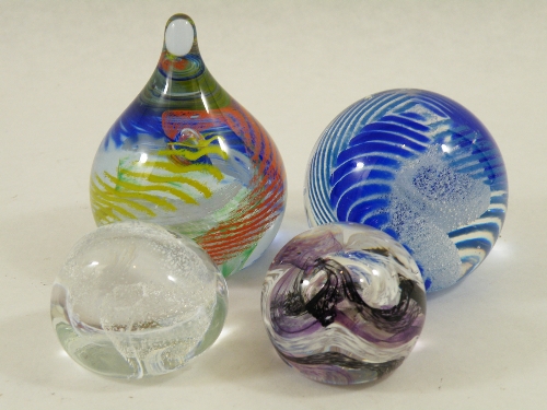 Four Caithness paperweights - Chevrons V2099, Dash U62374, Pebble E20593 & Mooncrystal