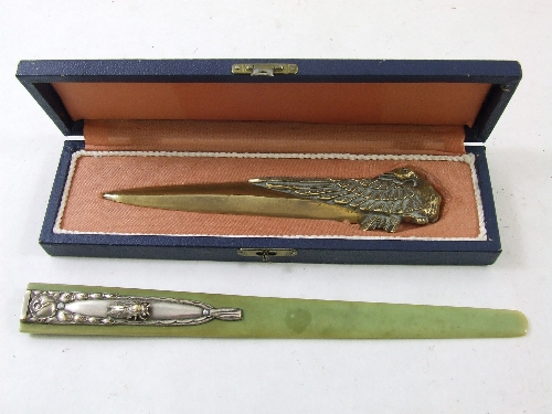 Unusual Art Deco letter opener with silvered metal mounts of stylized form with raised bee motif