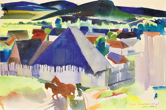 Aba-Novák Vilmos (1894-1941) Zsögöd, 1935 Aquarelle on paper 30,5x46 cm Signed bottom right: