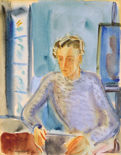 Márffy Ödön (1878-1959) In the atelier, 1948 Aquarelle on cardboard 35x28 cm Signed bottom left: