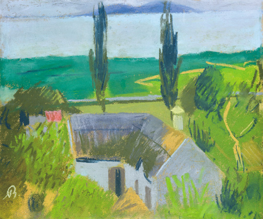 Bernáth Aurél (1895-1982) View from Ábrahámhegy Pastel on paperboard 30x35 cm Signed bottom left: