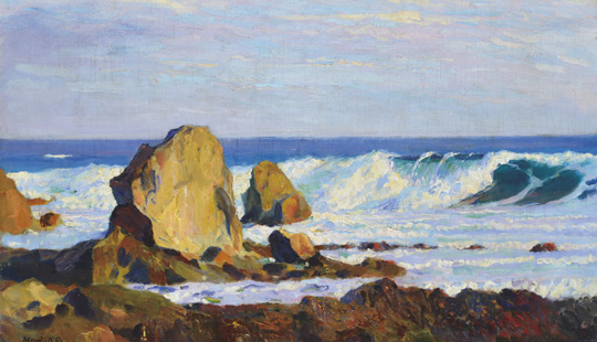 Mendlik Oszkár (1871-1963) Rocky seaside Oil on canvas 61x100 cm Signed bottom left: Mendlik O.