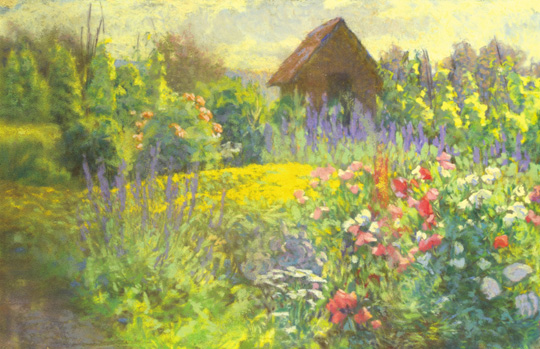 Poll Hugó (1867-1931) Flowery garden Pastel on paper 32x49 cm Signed bottom right: Poll H. Signed