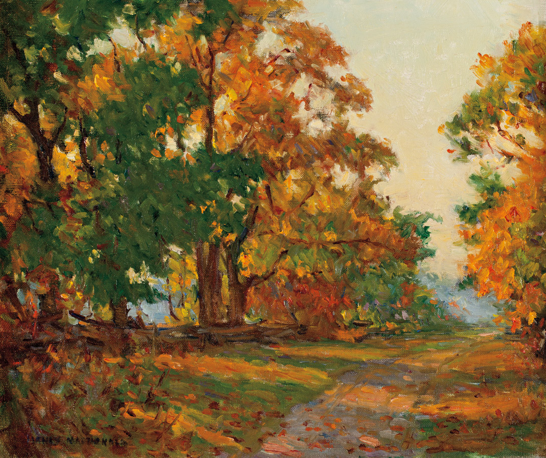 MANLY EDWARD MACDONALDCANADIAN, 1889-1971, Dappled Autumn Light, Oil on canvas, signed, 15 x 18